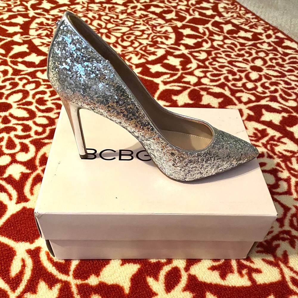BCBGeneration Silver Glitter Pumps